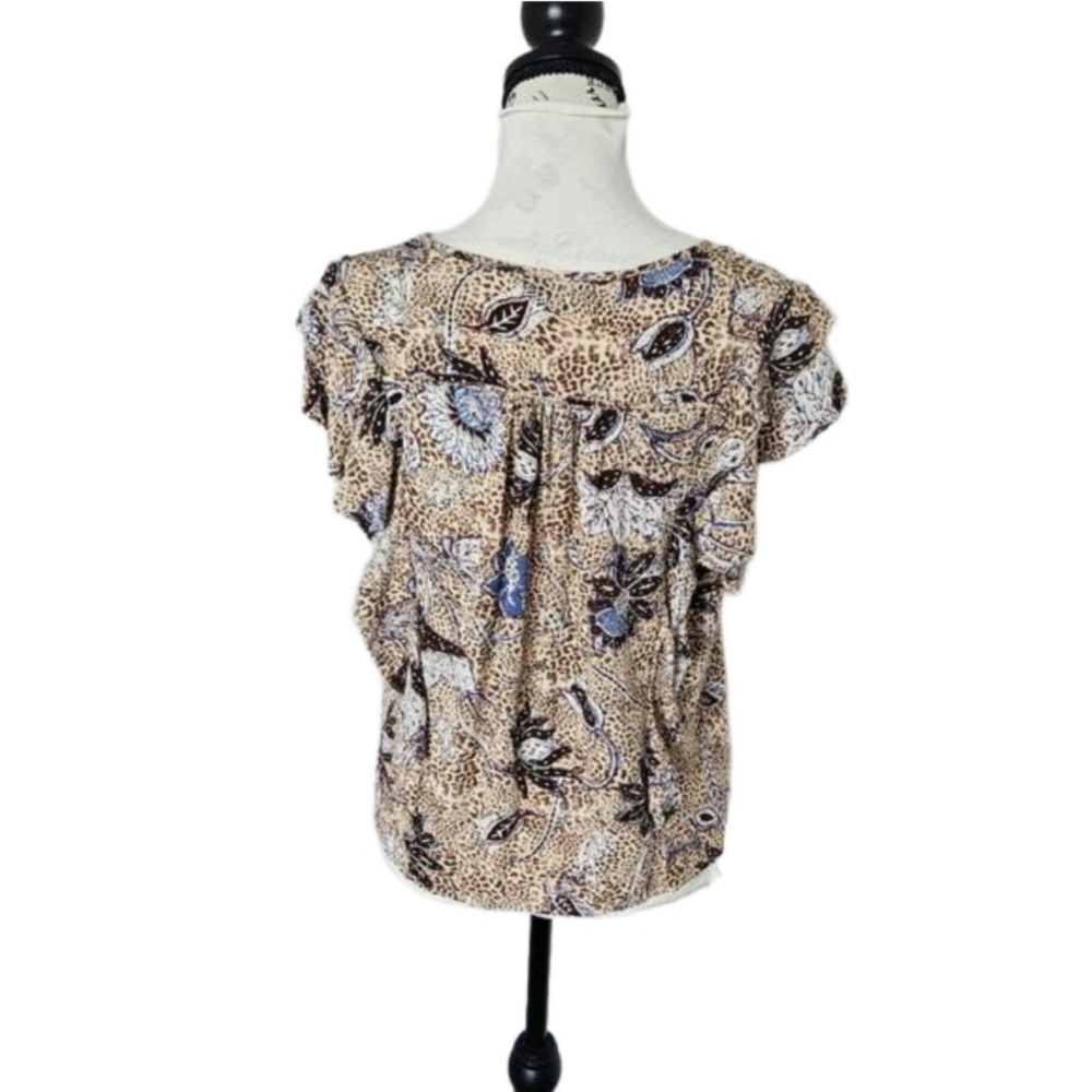 💙Rachel Zoe' blouse blue/ tan ruffles lightweight size small 💙 - Picture 9 of 12
